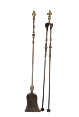 Maison Leon Van den Bogaert Französisches Kaminbesteck-set aus eisen mit fleur-de-lys-Details aus messing