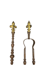 Maison Leon Van den Bogaert Französisches Kaminbesteck-set aus eisen mit fleur-de-lys-Details aus messing