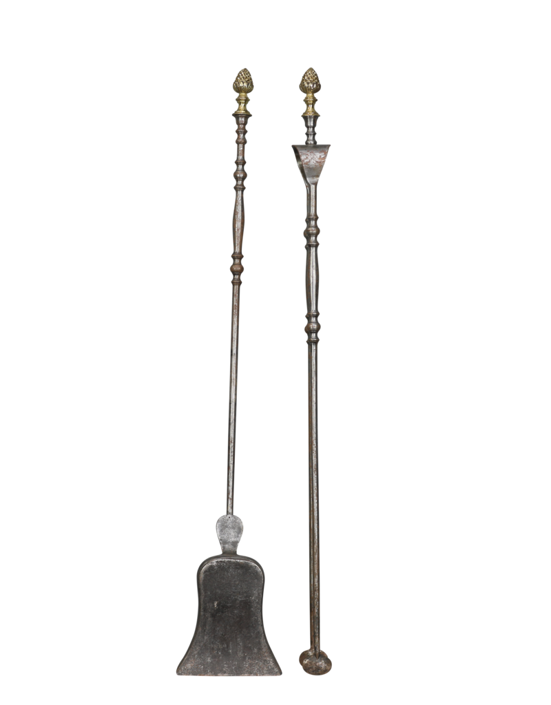 Ensemble D'Outils De Cheminée Victorienne De Luxe En Laiton Du 19Ème Siècle