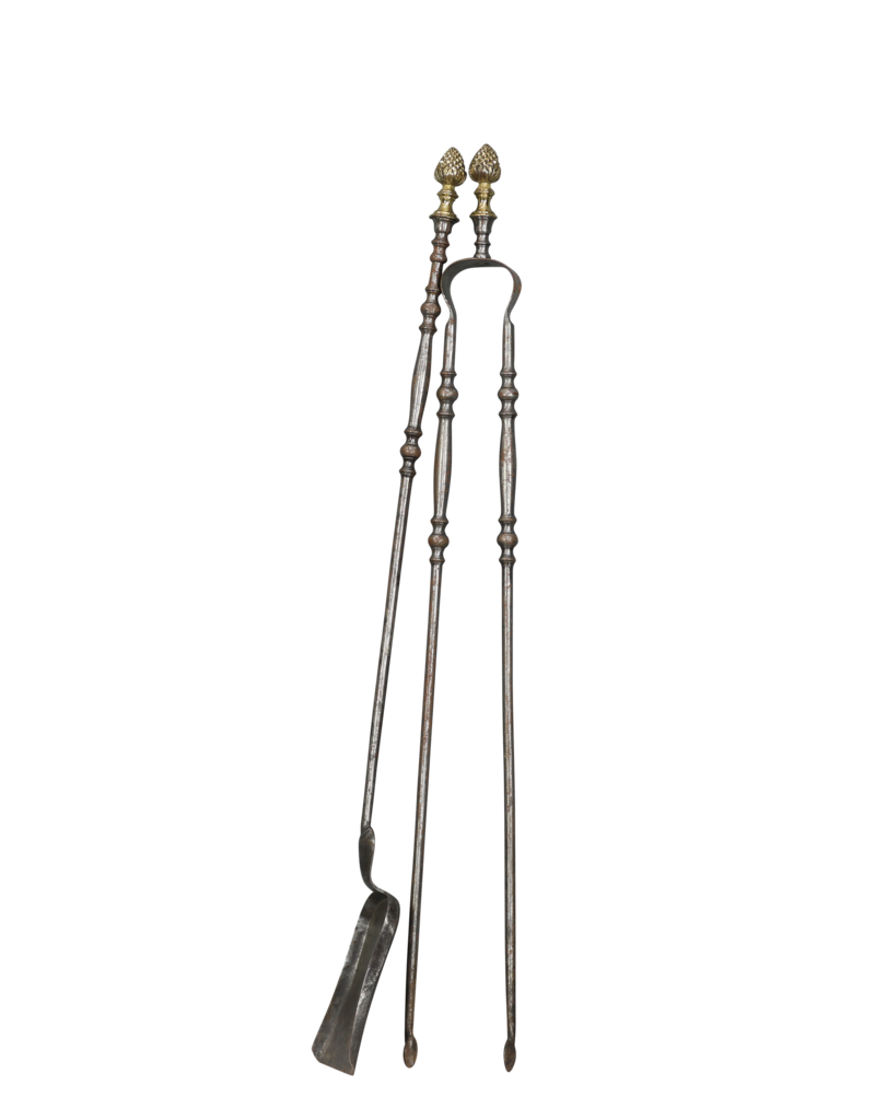 Ensemble D'Outils De Cheminée Victorienne De Luxe En Laiton Du 19Ème Siècle