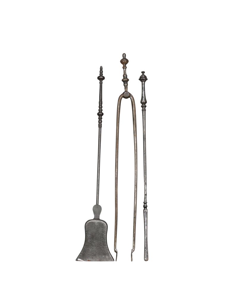 19Th Century Fireplace Tongs And Fireplace Ensemble In Wrought Iron