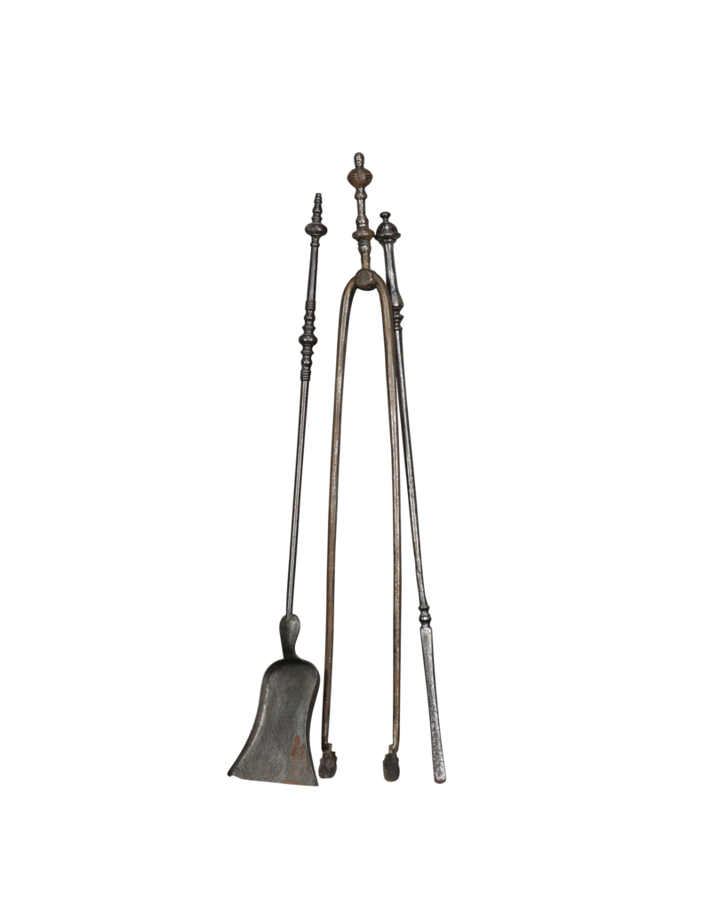 19Th Century Fireplace Tongs And Fireplace Ensemble In Wrought Iron