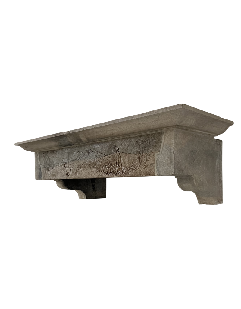 Hunting Scene Fireplace Element In French Bicolor Hard-Stone