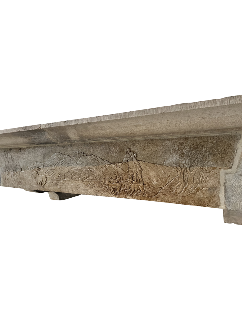 Hunting Scene Fireplace Element In French Bicolor Hard-Stone