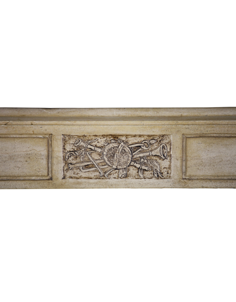 Stone Fireplace Mantle With Music Instruments Carved