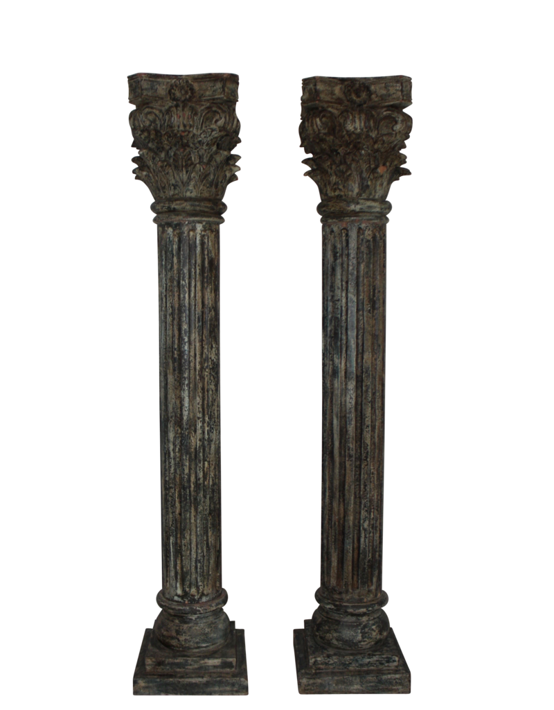 Maison Leon Van den Bogaert Wooden Antique Pair Columns