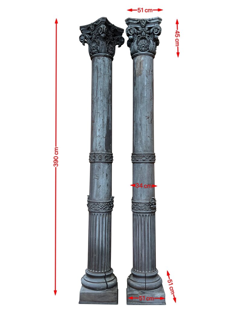 Paire De Colonnes Néo-Renaissance En Bois