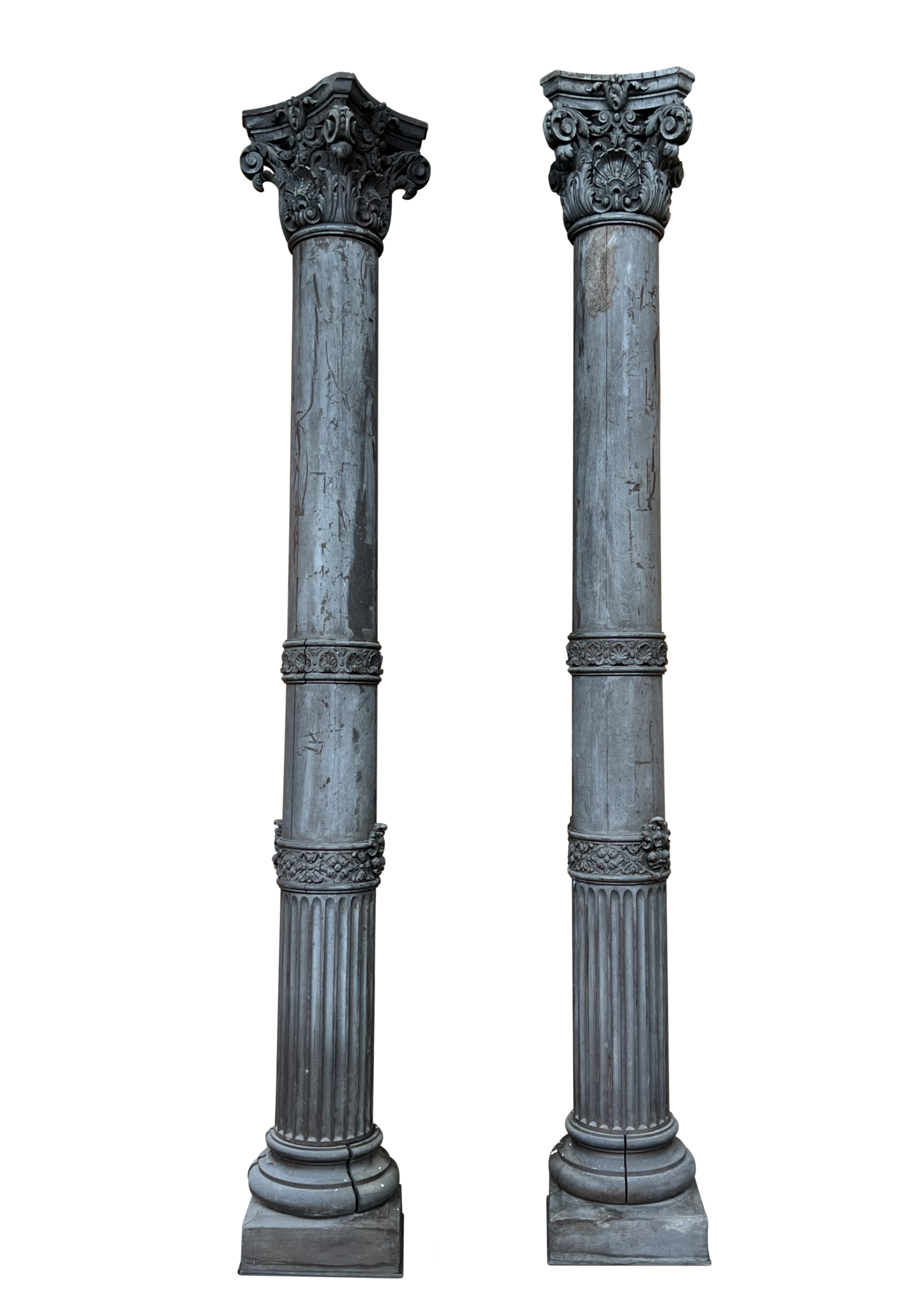 Pair Neo-Renaissance Colums In Wood - The Antique Fireplace Bank