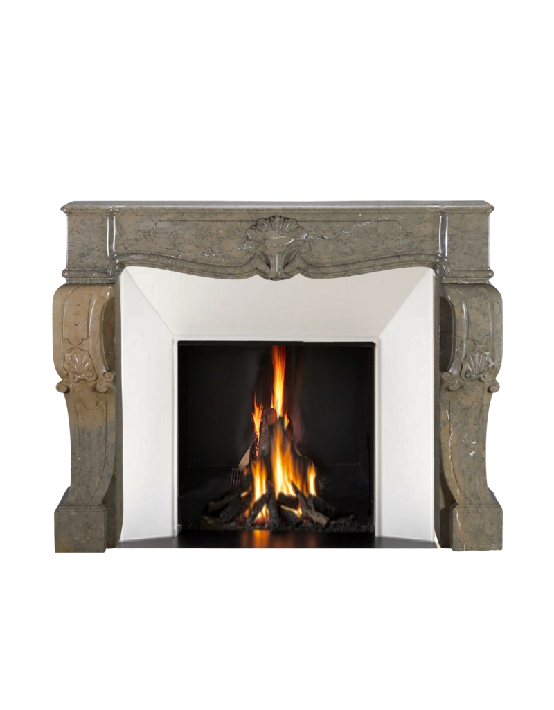 Maison Leon Van den Bogaert Ardèche Bicolor Stone Marble Fireplace Surround With Palm Tree