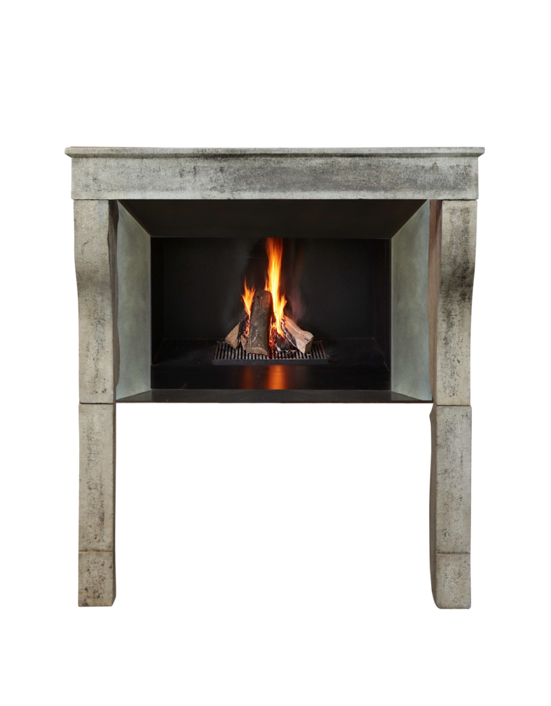 French Campagnarde Style Limestone Fireplace