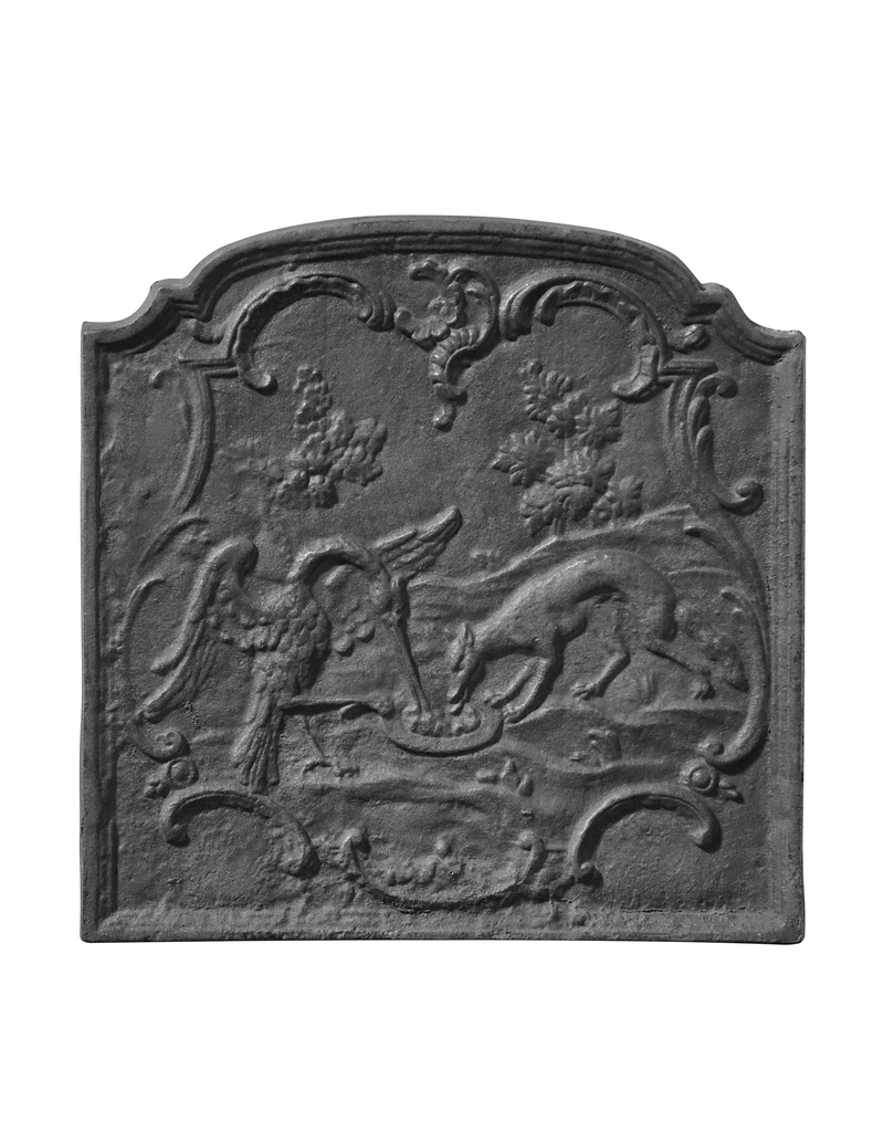 Plaque De Cheminée Avec La Fable Du Renard Et De La Cigogne