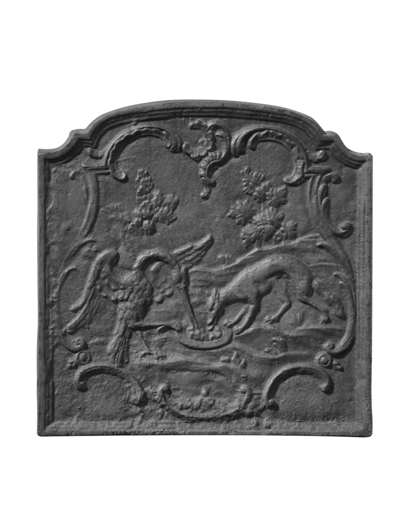 Plaque De Cheminée Avec La Fable Du Renard Et De La Cigogne