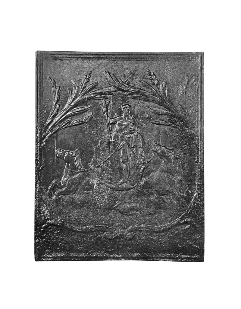 Maison Leon Van den Bogaert Kaminplatte mit Poseidon und Pferden – Beschützer der Seeleute
