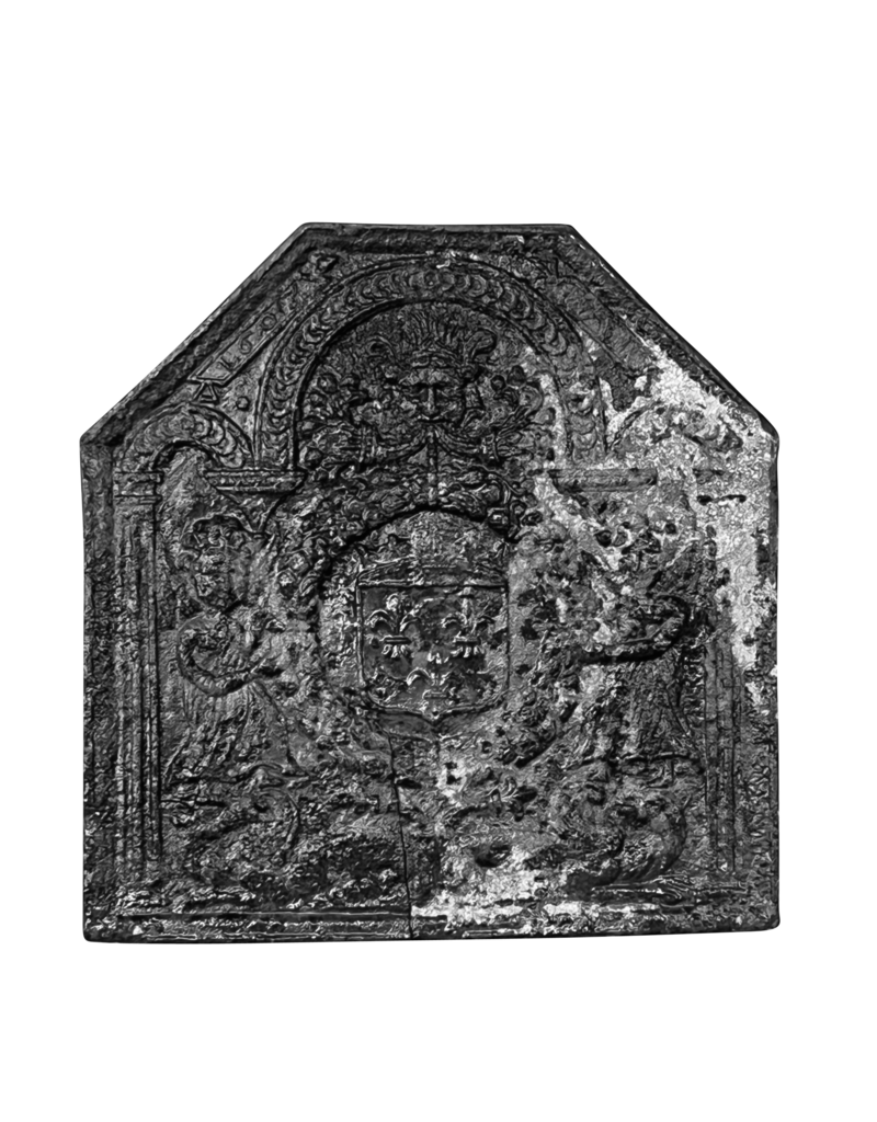 Maison Leon Van den Bogaert Chimenea Del Siglo Xviii Con Decoración Divina Del Escudo De Armas Real