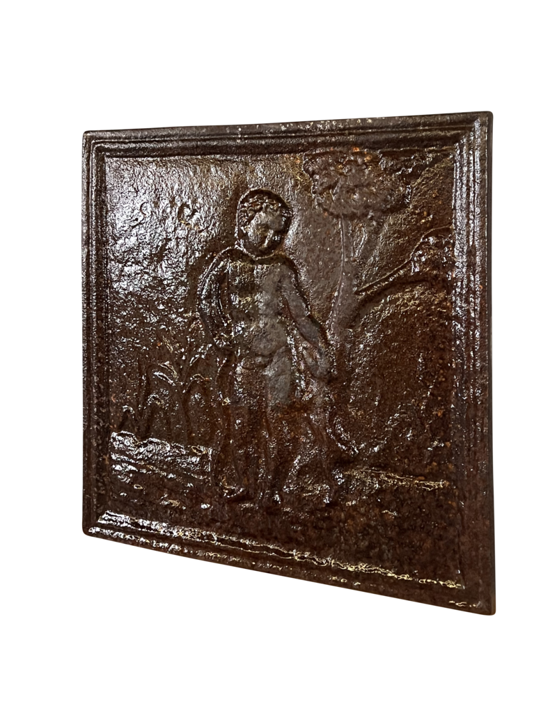 Child With Dog Fireplace Element In Cast Iron