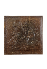 Plaque De Cheminée Antique En Fonte Représentant Une Dame Avec Un Ange