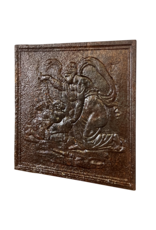 Maison Leon Van den Bogaert Plaque De Cheminée Antique En Fonte Représentant Une Dame Avec Un Ange