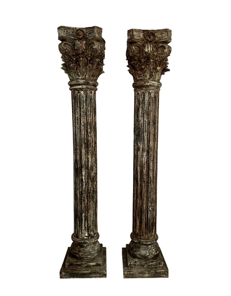 Maison Leon Van den Bogaert Wooden Antique Pair Columns