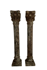 Maison Leon Van den Bogaert Wooden Antique Pair Columns