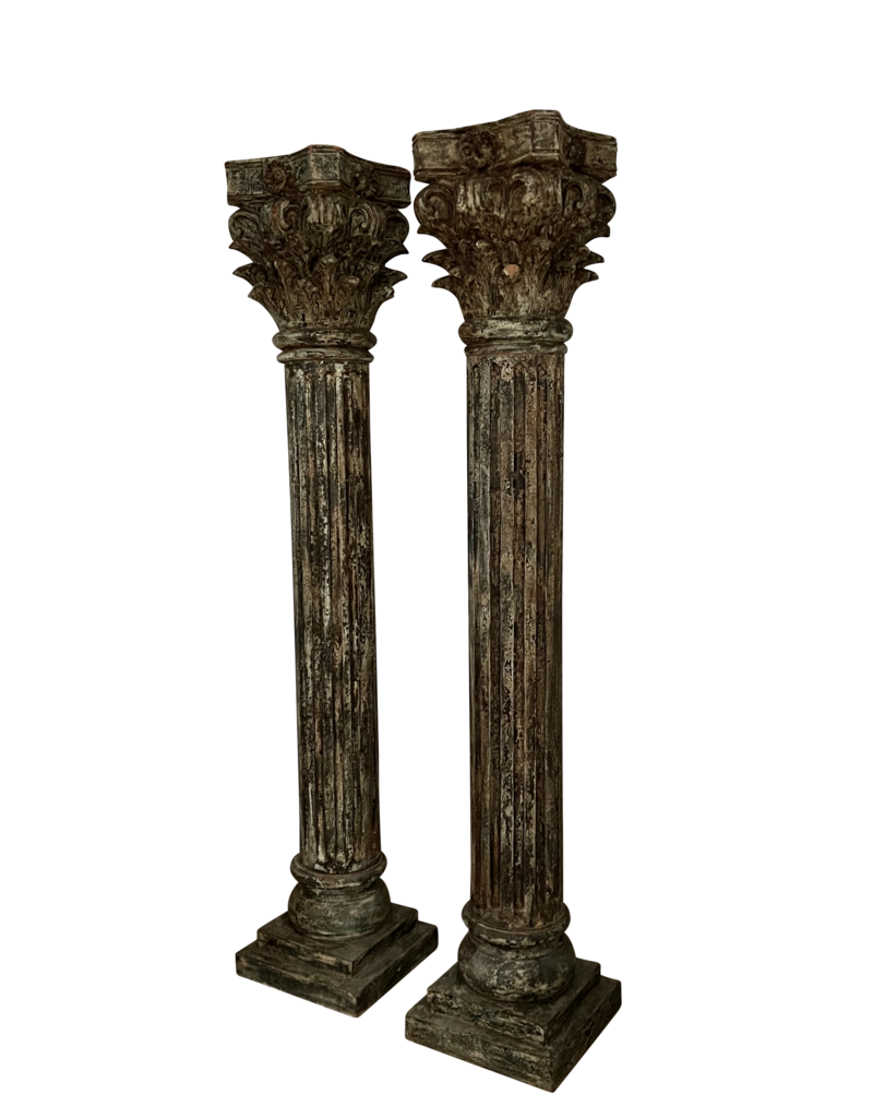 Maison Leon Van den Bogaert Wooden Antique Pair Columns