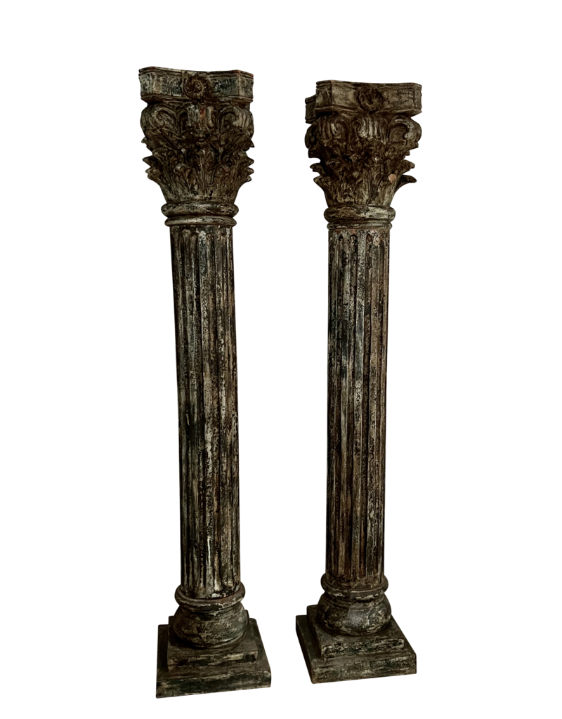 Maison Leon Van den Bogaert Paar Antieke Houten Kolommen Met Patina