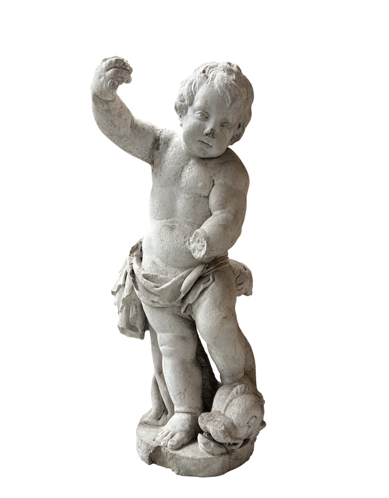 Maison Leon Van den Bogaert Statue ancienne en marbre représentant le petit Michel tuant le dragon