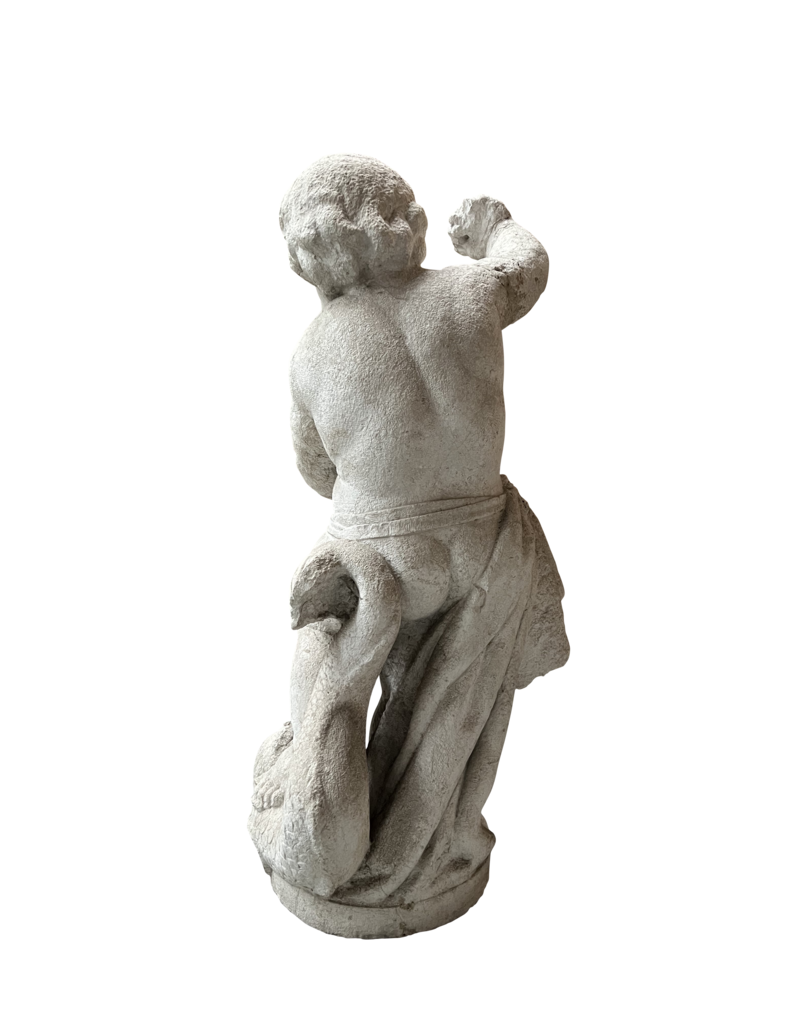 Maison Leon Van den Bogaert Antique Marble Statue The Little Michael Killing the Dragon