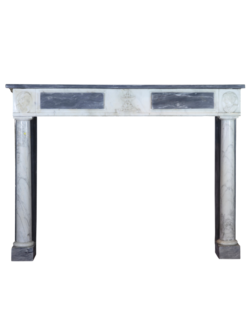 Fine Classic Fireplace Surround In Bleu Turquin Marble With Medaillons