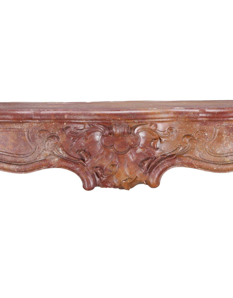 Maison Leon Van den Bogaert 18th-Century Rococo Ornamental Fireplace In Reddish-Brown Stone or Porphyry-Like Marble Stone