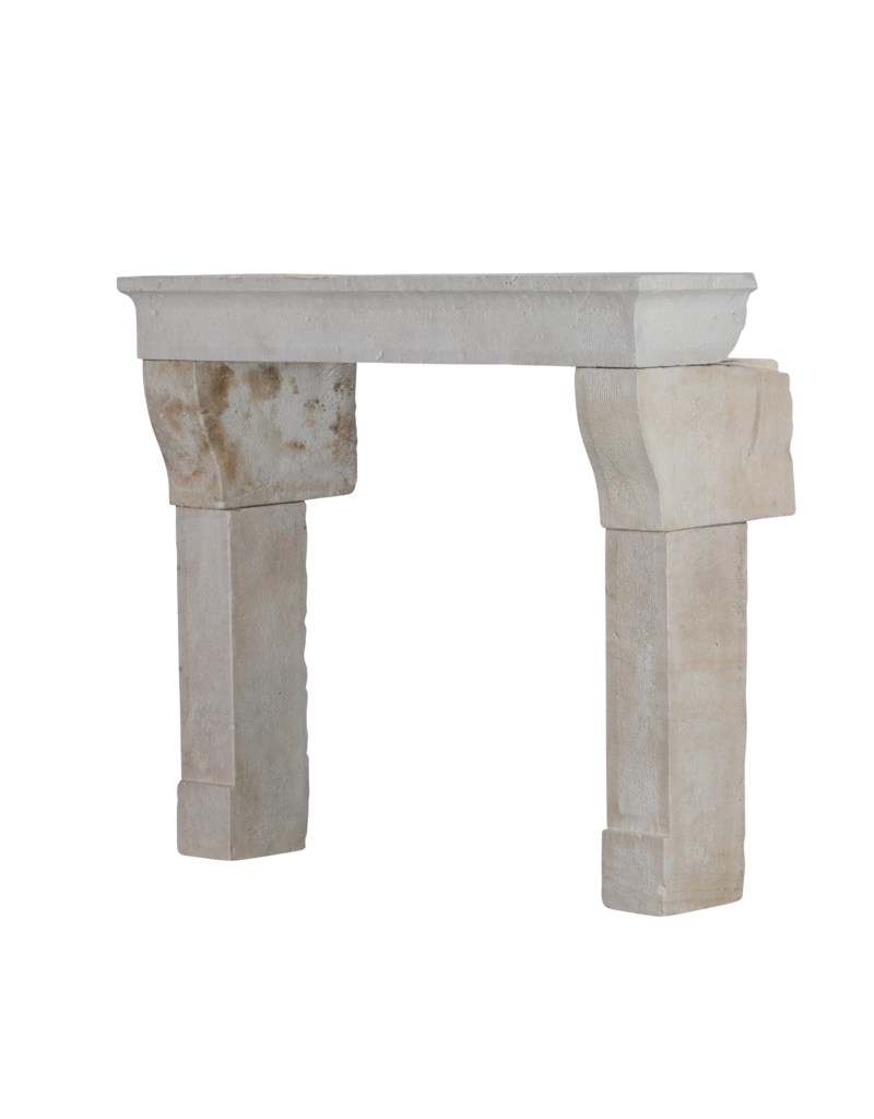 Original 17th Century Louis XIII French Rustic Small Fireplace Surround in Hard Limestone, 124 cm Exterior Width