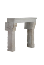 Original 17th Century Louis XIII French Rustic Small Fireplace Surround in Hard Limestone, 124 cm Exterior Width