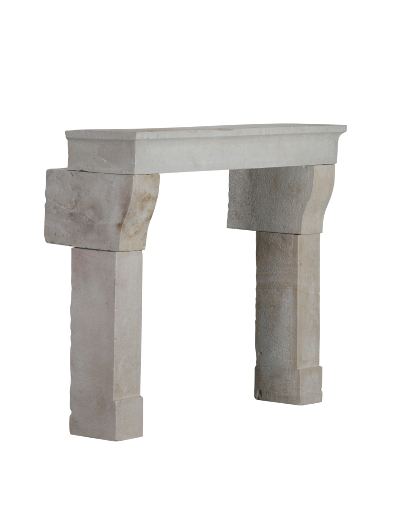 Original 17th Century Louis XIII French Rustic Small Fireplace Surround in Hard Limestone, 124 cm Exterior Width