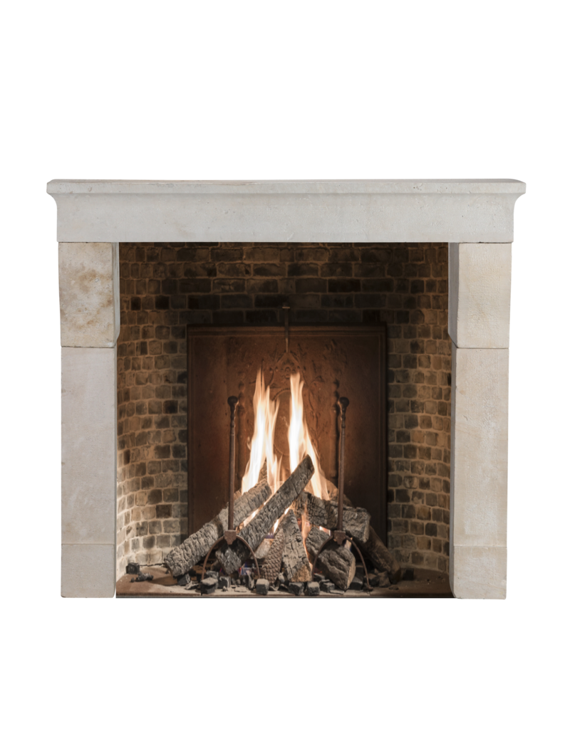 Original 17th Century Louis XIII French Rustic Small Fireplace Surround in Hard Limestone, 124 cm Exterior Width