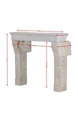 Original 17th Century Louis XIII French Rustic Small Fireplace Surround in Hard Limestone, 124 cm Exterior Width