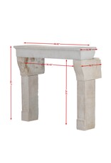 Original 17th Century Louis XIII French Rustic Small Fireplace Surround in Hard Limestone, 124 cm Exterior Width