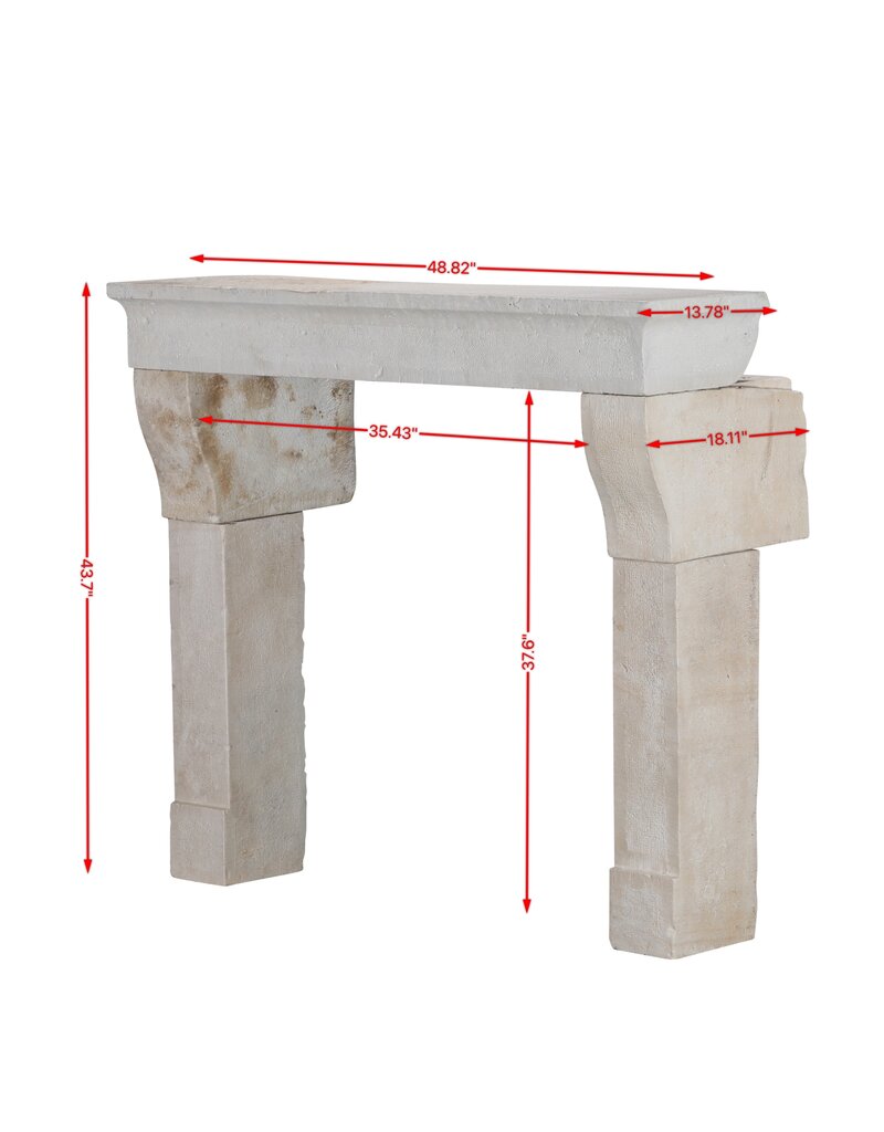 Original 17th Century Louis XIII French Rustic Small Fireplace Surround in Hard Limestone, 124 cm Exterior Width