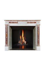 Maison Leon Van den Bogaert Neoclassical Marble Fireplace Mantel In White Marble With Red Persian Onyx Details