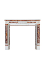 Maison Leon Van den Bogaert Neoclassical Marble Fireplace Mantel In White Marble With Red Persian Onyx Details