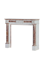 Maison Leon Van den Bogaert Neoclassical Marble Fireplace Mantel In White Marble With Red Persian Onyx Details