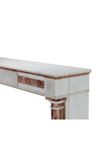 Neoclassical Marble Fireplace Mantel In White Marble With Red Persian Onyx Details