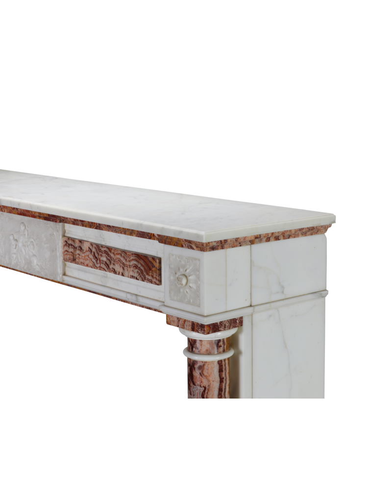 Maison Leon Van den Bogaert Neoclassical Marble Fireplace Mantel In White Marble With Red Persian Onyx Details