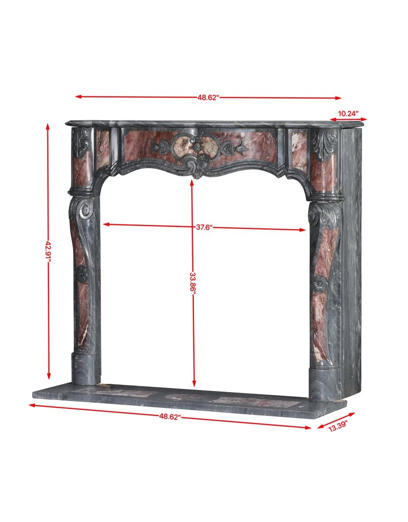 Blue Turquin and Reddish Marble Fireplace with Intricate Details for Authentic Home Improvement