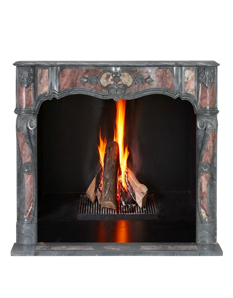 Blue Turquin and Reddish Marble Fireplace with Intricate Details for Authentic Home Improvement