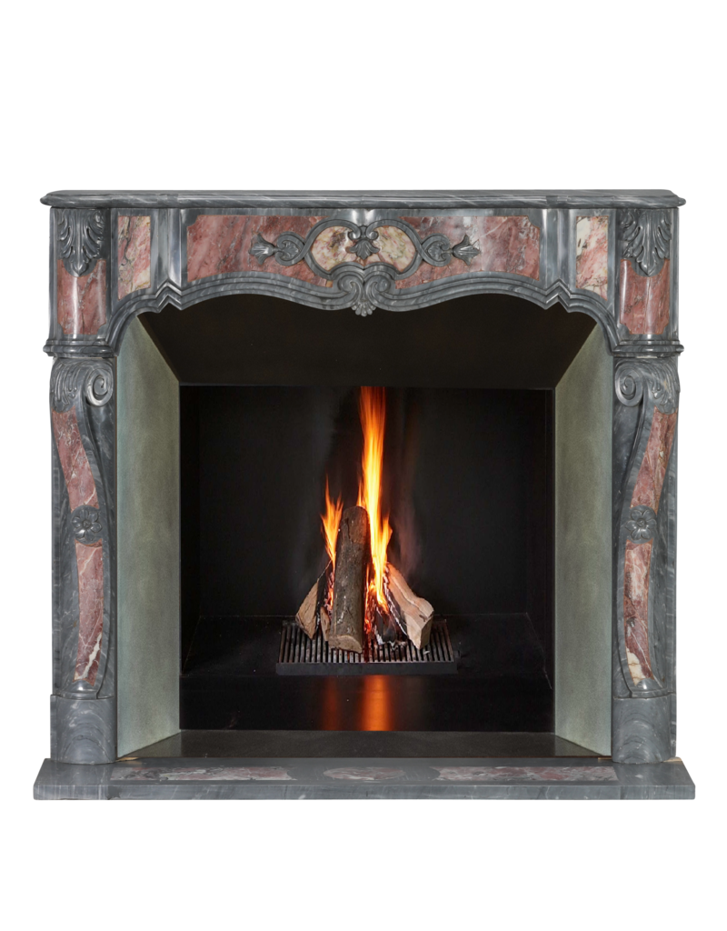 Blue Turquin and Reddish Marble Fireplace with Intricate Details for Authentic Home Improvement