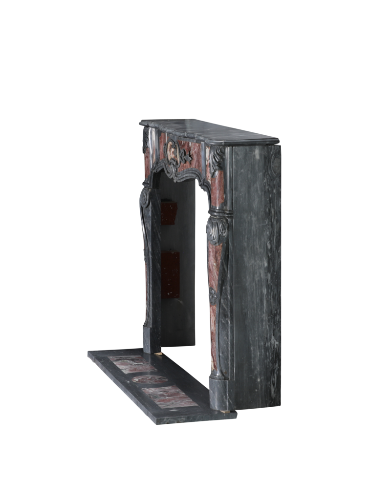 Blue Turquin and Reddish Marble Fireplace with Intricate Details for Authentic Home Improvement