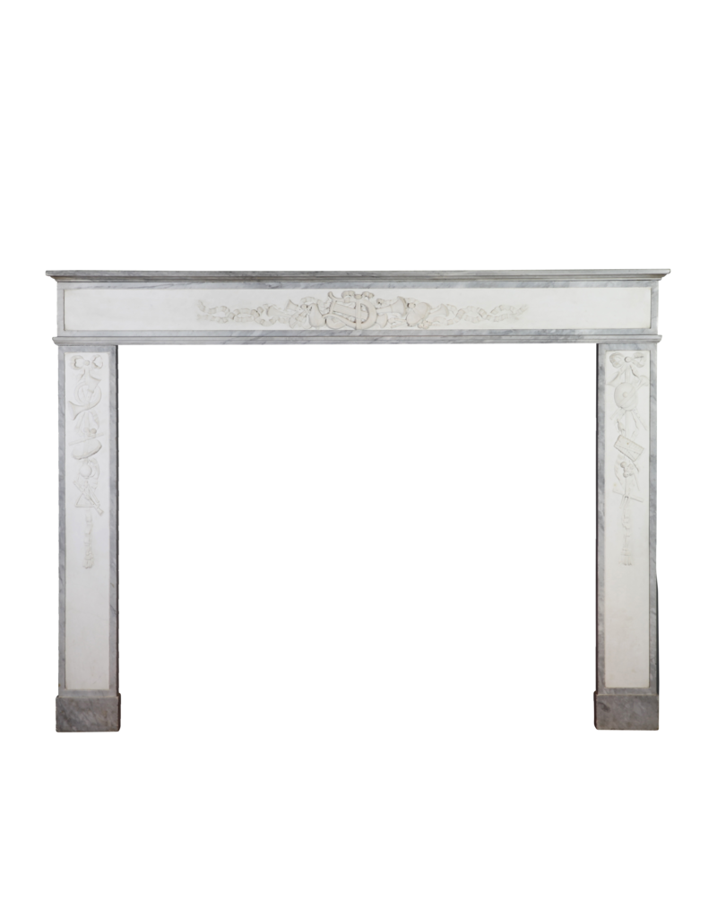 Neoclassical French Fireplace in Bleu Turquin & Statuary Marble