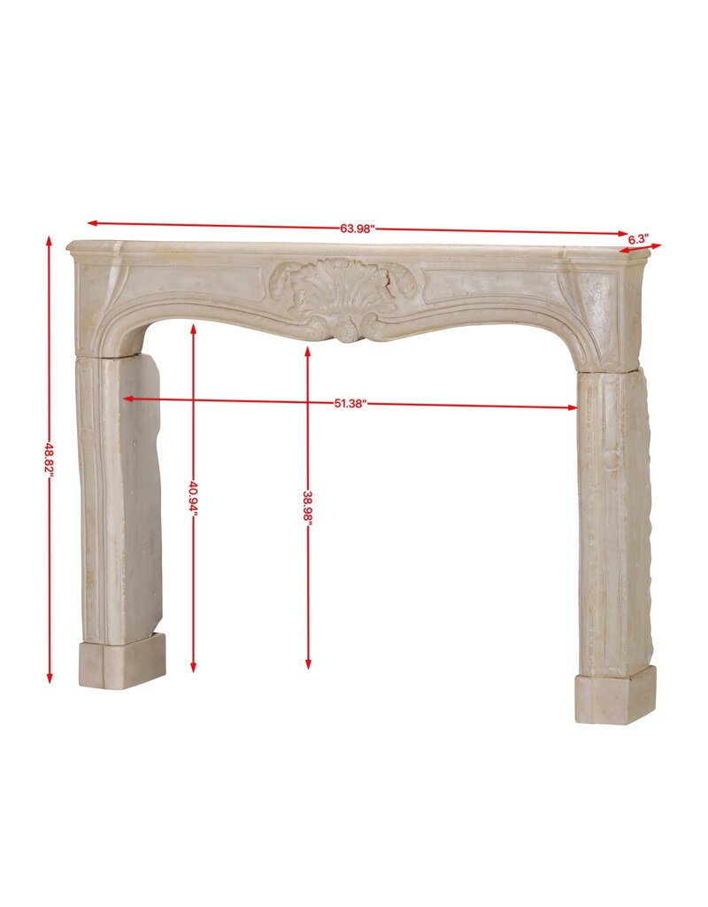 Maison Leon Van den Bogaert Authentic Antique 18th Century French Limestone Fireplace Surround in Off‑White With Gentle Wear – 163 cm External Width