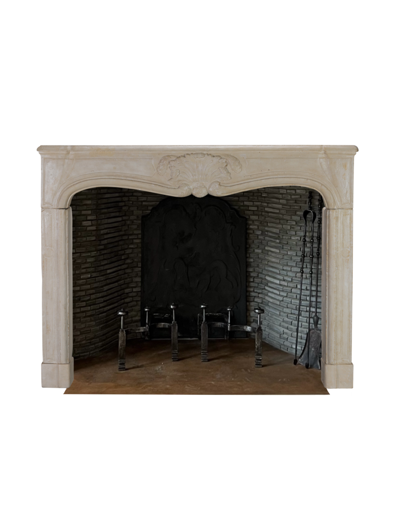 Maison Leon Van den Bogaert Authentic Antique 18th Century French Limestone Fireplace Surround in Off‑White With Gentle Wear – 163 cm External Width