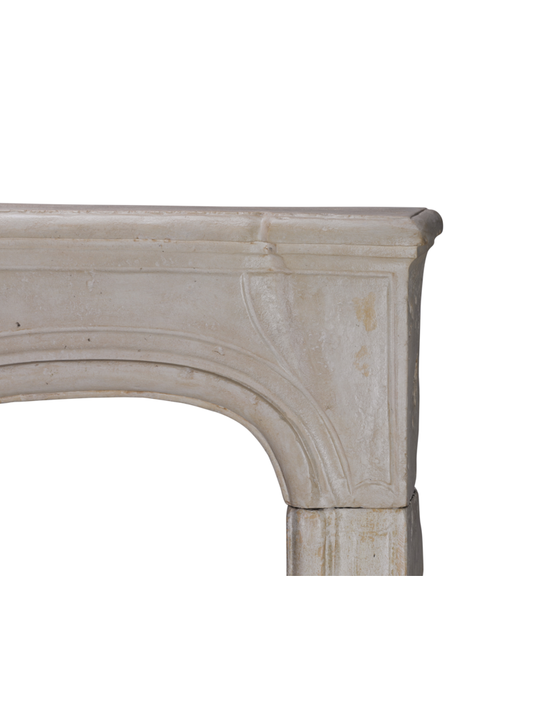 Maison Leon Van den Bogaert Authentic Antique 18th Century French Limestone Fireplace Surround in Off‑White With Gentle Wear – 163 cm External Width