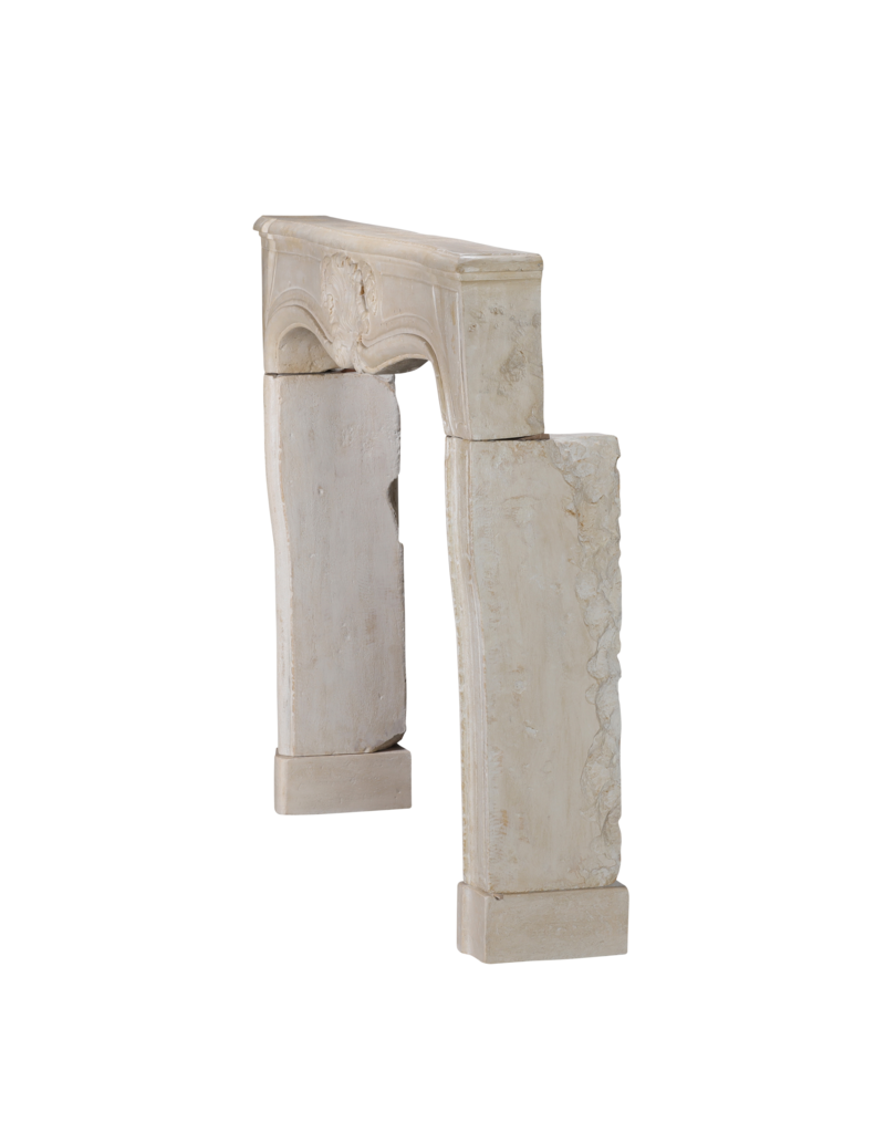 Maison Leon Van den Bogaert Authentic Antique 18th Century French Limestone Fireplace Surround in Off‑White With Gentle Wear – 163 cm External Width